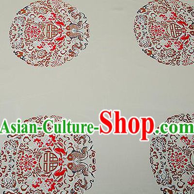 Traditional Chinese Light Blue Satin Brocade Drapery Classical Embroidery Fishes Lotus Pattern Design Cushion Silk Fabric Material