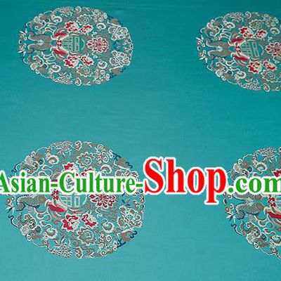 Traditional Chinese Lake Blue Satin Brocade Drapery Classical Embroidery Fishes Lotus Pattern Design Cushion Silk Fabric Material