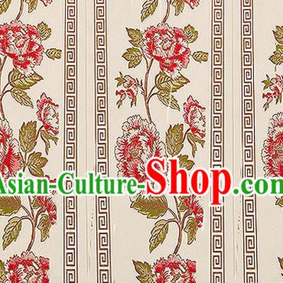 Traditional Chinese Classical Beige Satin Brocade Drapery Embroidery Peony Pattern Design Cushion Silk Fabric Material