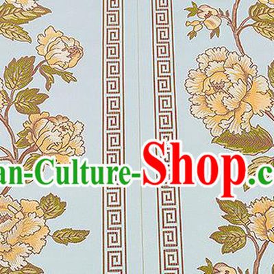 Traditional Chinese Classical Blue Satin Brocade Drapery Embroidery Peony Pattern Design Cushion Silk Fabric Material