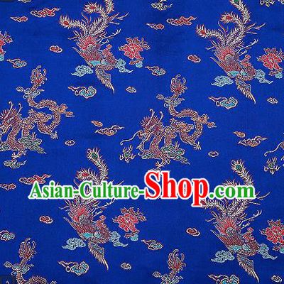 Traditional Chinese Classical Royalblue Satin Brocade Drapery Dragon Phoenix Pattern Design Qipao Dress Silk Fabric Material