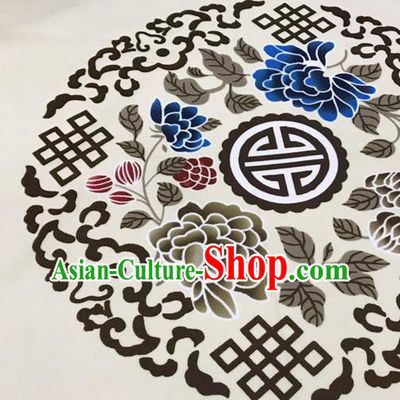 Traditional Chinese Beige Brocade Drapery Classical Peony Pattern Design Satin Cushion Silk Fabric Material