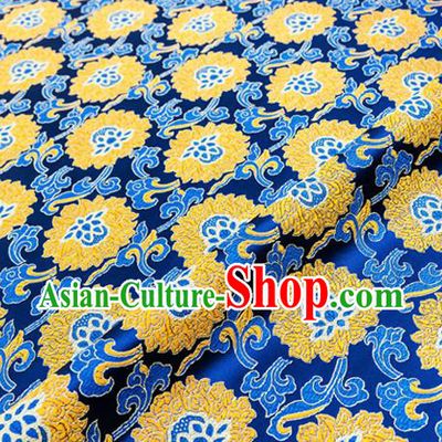 Traditional Chinese Royalblue Brocade Drapery Classical Lotus Pattern Design Satin Tang Suit Silk Fabric Material