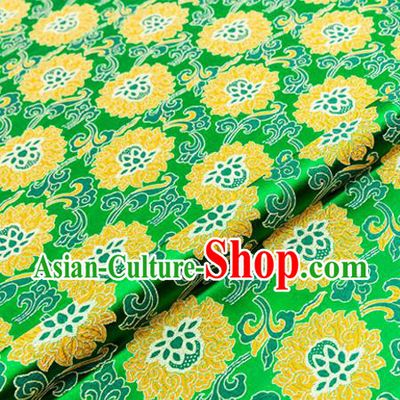 Traditional Chinese Green Brocade Drapery Classical Lotus Pattern Design Satin Tang Suit Silk Fabric Material