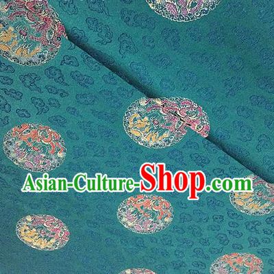 Traditional Chinese Tang Suit Silk Fabric Blue Brocade Material Classical Round Dragons Pattern Design Satin Drapery