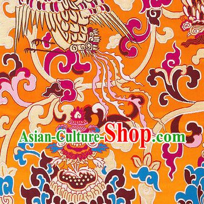 Traditional Chinese Tang Suit Silk Fabric Yellow Nanjing Brocade Material Classical Dragons Pattern Design Satin Drapery