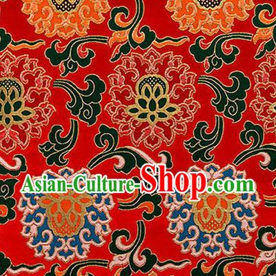 Traditional Chinese Tang Suit Silk Fabric Red Nanjing Brocade Material Classical Lotus Pattern Design Satin Drapery