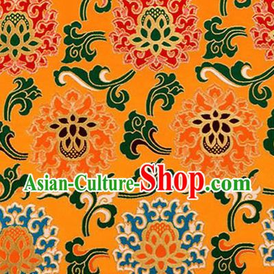 Traditional Chinese Tang Suit Silk Fabric Golden Nanjing Brocade Material Classical Lotus Pattern Design Satin Drapery
