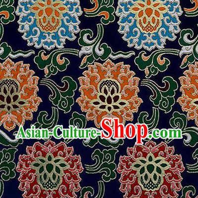 Traditional Chinese Tang Suit Silk Fabric Navy Nanjing Brocade Material Classical Lotus Pattern Design Satin Drapery