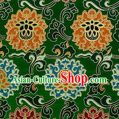Traditional Chinese Tang Suit Silk Fabric Green Nanjing Brocade Material Classical Lotus Pattern Design Satin Drapery