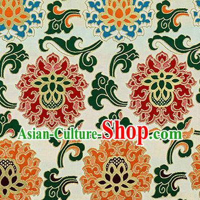 Traditional Chinese Tang Suit Silk Fabric White Nanjing Brocade Material Classical Lotus Pattern Design Satin Drapery