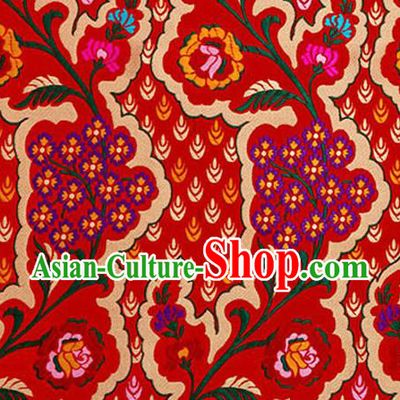 Traditional Chinese Tang Suit Red Nanjing Brocade Material Silk Fabric Classical Flowers Pattern Design Satin Drapery