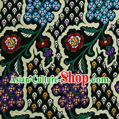 Traditional Chinese Tang Suit Black Nanjing Brocade Material Silk Fabric Classical Flowers Pattern Design Satin Drapery