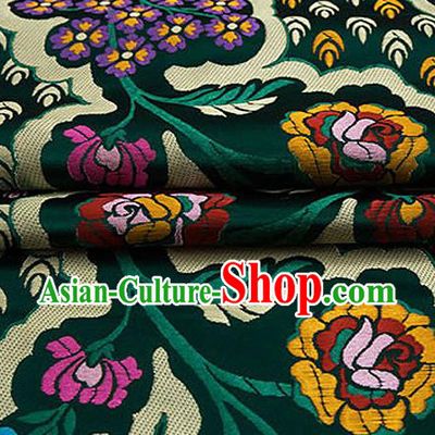 Traditional Chinese Tang Suit Green Nanjing Brocade Material Silk Fabric Classical Flowers Pattern Design Satin Drapery
