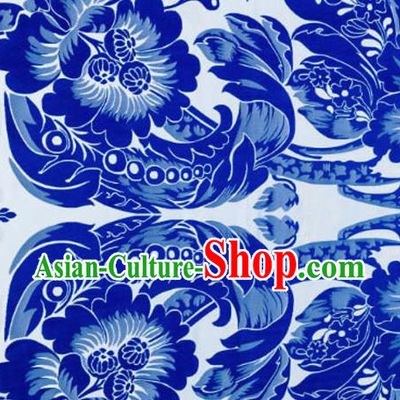 Chinese Traditional Cheongsam Blue Nanjing Brocade Material Silk Fabric Classical Pattern Design Satin Drapery