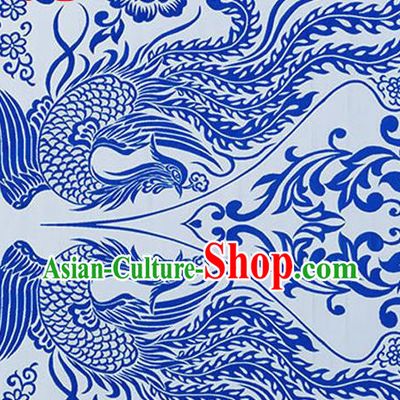 Chinese Traditional Cheongsam Blue Nanjing Brocade Material Silk Fabric Classical Phoenix Pattern Design Satin Drapery