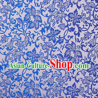 Chinese Traditional Cheongsam Blue Nanjing Brocade Material Silk Fabric Classical Pattern Design Satin Drapery
