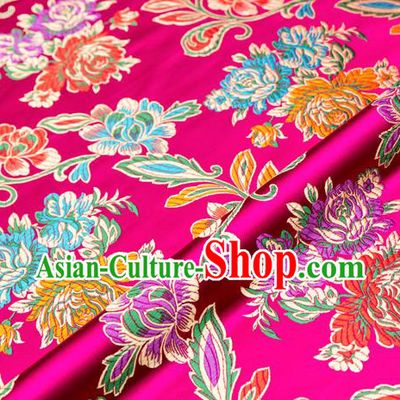 Traditional Chinese Tang Suit Silk Fabric Rosy Brocade Material Classical Peony Pattern Design Satin Drapery