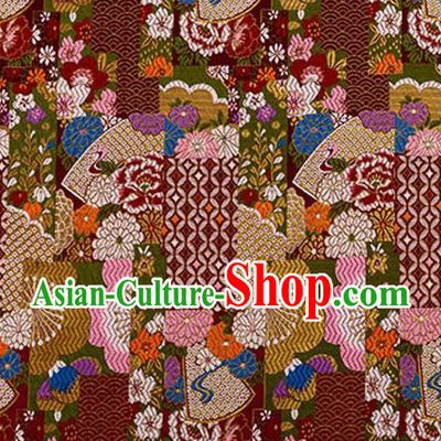 Asian Japanese Traditional Fabric Wine Red Brocade Silk Material Classical Pattern Design Satin Drapery