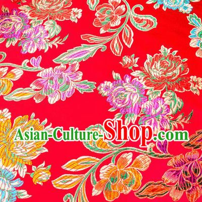 Traditional Chinese Tang Suit Silk Fabric Red Brocade Material Classical Peony Pattern Design Satin Drapery