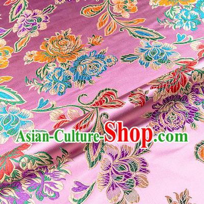 Traditional Chinese Tang Suit Silk Fabric Pink Brocade Material Classical Peony Pattern Design Satin Drapery