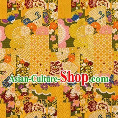 Asian Japanese Traditional Fabric Yellow Brocade Silk Material Classical Pattern Design Satin Drapery