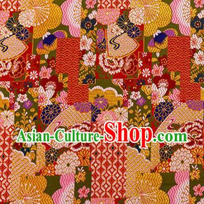 Asian Japanese Traditional Fabric Red Brocade Silk Material Classical Pattern Design Satin Drapery