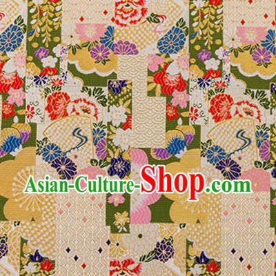 Asian Japanese Traditional Fabric White Brocade Silk Material Classical Pattern Design Satin Drapery