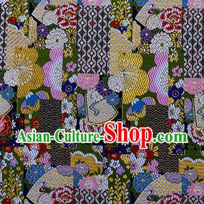 Asian Japanese Traditional Fabric Black Brocade Silk Material Classical Pattern Design Satin Drapery