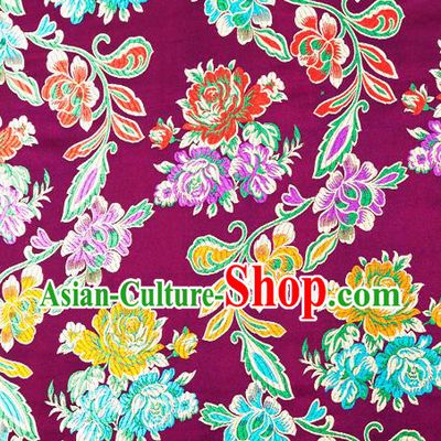 Traditional Chinese Tang Suit Silk Fabric Purple Brocade Material Classical Peony Pattern Design Satin Drapery