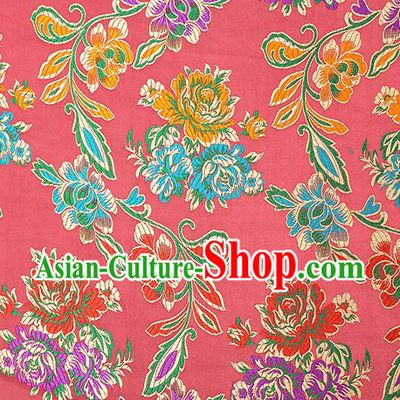 Traditional Chinese Tang Suit Silk Fabric Watermelon Red Brocade Material Classical Peony Pattern Design Satin Drapery