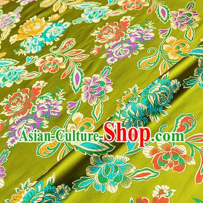 Traditional Chinese Tang Suit Silk Fabric Olive Green Brocade Material Classical Peony Pattern Design Satin Drapery