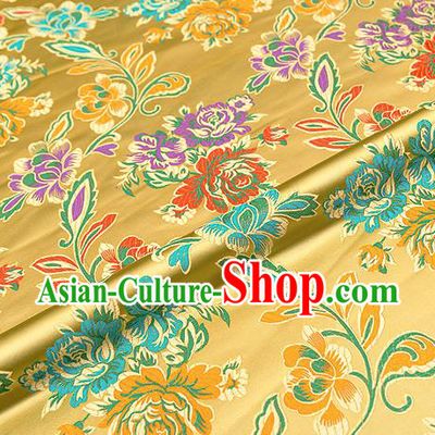 Traditional Chinese Tang Suit Silk Fabric Golden Brocade Material Classical Peony Pattern Design Satin Drapery