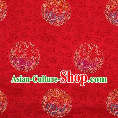 Traditional Chinese Tang Suit Silk Fabric Red Brocade Material Classical Round Dragons Pattern Design Satin Drapery