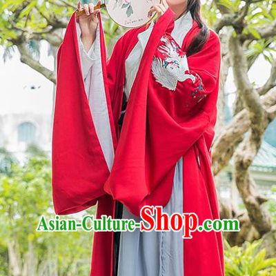 Chinese Ancient Jin Dynasty Princess Red Hanfu Dress Embroidered Costumes Complete Set for Rich Women