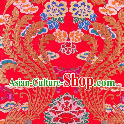 Asian Chinese Traditional Red Satin Fabric Tang Suit Nanjing Brocade Silk Material Classical Phoenix Peony Pattern Design Drapery