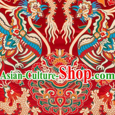 Asian Chinese Traditional Red Satin Fabric Tang Suit Nanjing Brocade Silk Material Classical Phoenix Dragon Pattern Design Drapery