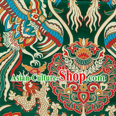 Asian Chinese Traditional Green Satin Fabric Tang Suit Nanjing Brocade Silk Material Classical Phoenix Dragon Pattern Design Drapery