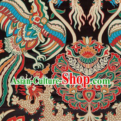 Asian Chinese Traditional Black Satin Fabric Tang Suit Nanjing Brocade Silk Material Classical Phoenix Dragon Pattern Design Drapery