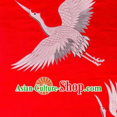 Asian Chinese Traditional Red Satin Fabric Tang Suit Nanjing Brocade Silk Material Classical Crane Pattern Design Drapery