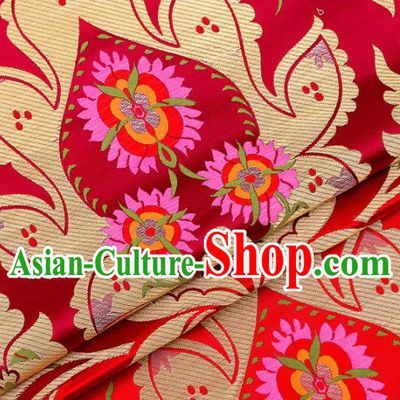 Asian Chinese Traditional Satin Fabric Tang Suit Purplish Red Brocade Silk Material Classical Pattern Design Drapery