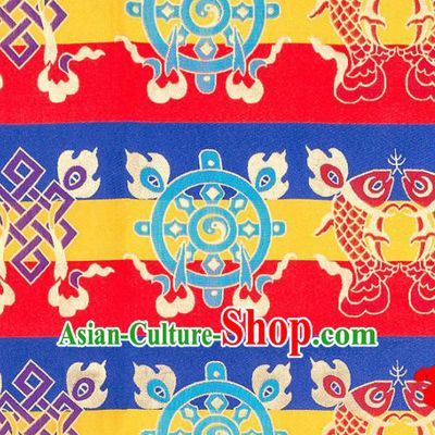 Asian Chinese Traditional Red Satin Fabric Tang Suit Nanjing Brocade Silk Material Classical Double Fishes Pattern Design Drapery