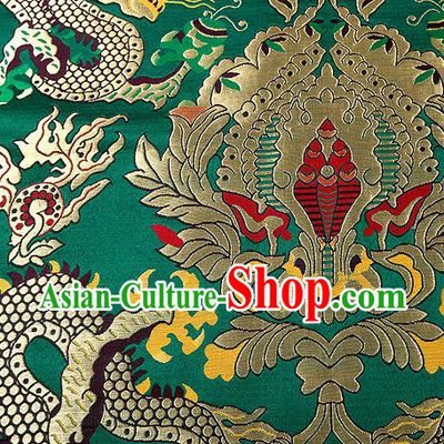 Asian Chinese Traditional Green Satin Fabric Tang Suit Nanjing Brocade Silk Material Classical Double Dragons Pattern Design Drapery