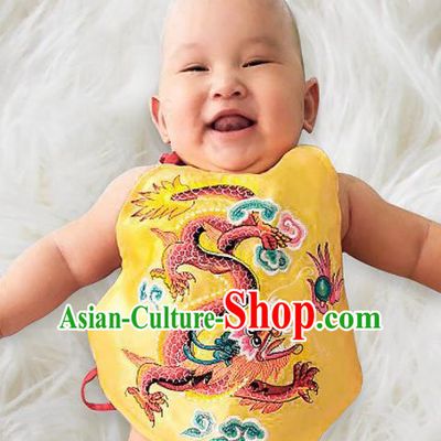 Chinese Classical Yellow Brocade Bellyband Traditional Baby Embroidered Dragon Stomachers for Kids