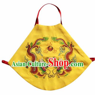 Chinese Classical Yellow Brocade Bellyband Traditional Baby Embroidered Double Dragons Stomachers for Kids
