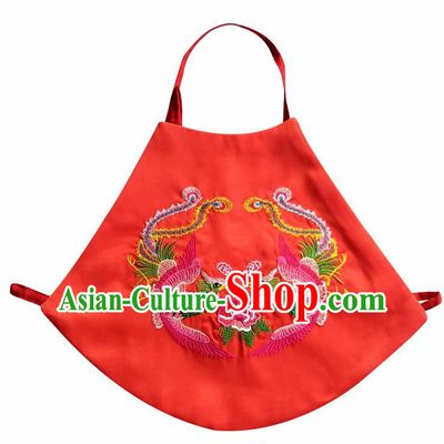 Chinese Classical Red Brocade Bellyband Traditional Baby Embroidered Double Phoenix Stomachers for Kids