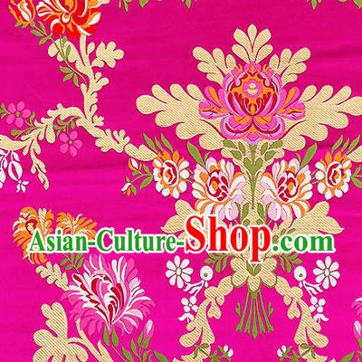 Asian Chinese Traditional Satin Fabric Tang Suit Rosy Brocade Silk Material Classical Peony Pattern Design Drapery