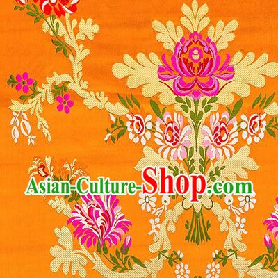 Asian Chinese Traditional Satin Fabric Tang Suit Orange Brocade Silk Material Classical Peony Pattern Design Drapery