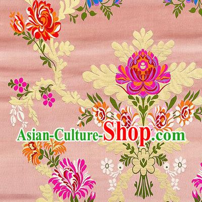 Asian Chinese Traditional Satin Fabric Tang Suit Pink Brocade Silk Material Classical Peony Pattern Design Drapery