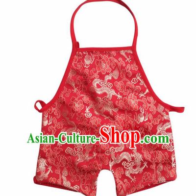 Chinese Classical Red Brocade Bellyband Traditional Baby Embroidered Dragons Pantyhose Stomachers for Kids